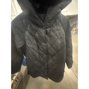 Women's Black Quilted Puffer Hooded Jacket Long Sleeve Pockets Size S